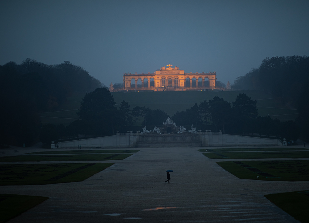 Schonbrunn Palace in rain, Vienna, 2019